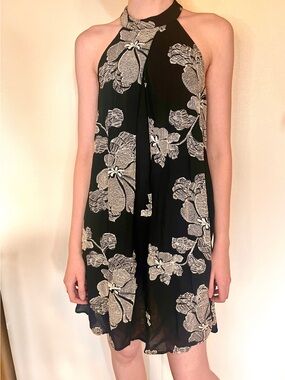 Willow & Clay Black Mini Dress with White Floral Embroidery
